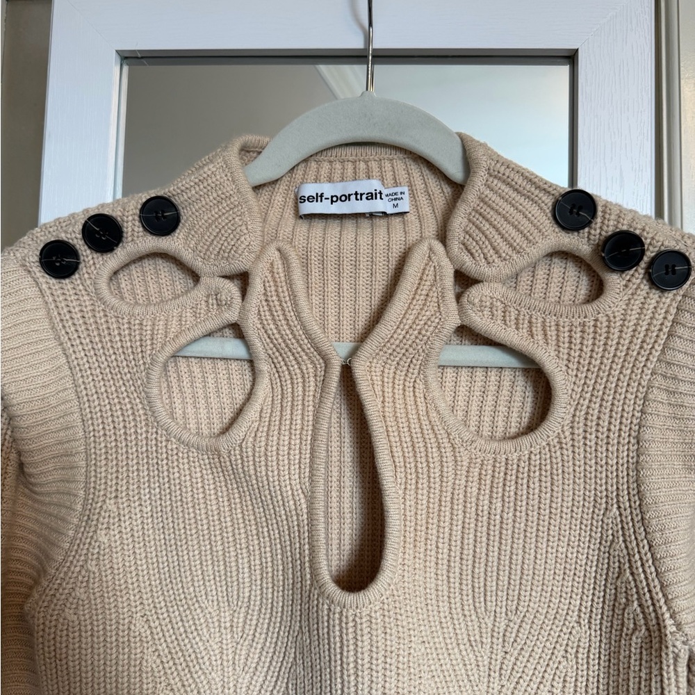 Self-Portrait Tan Knit Sweater with Button Accents - Picture 3 of 4